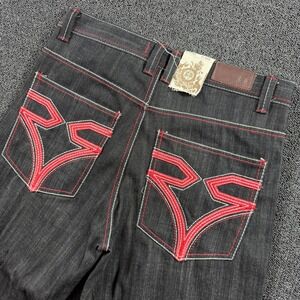 Rich Kids Baggy Wide Leg Jeans Mens 34x34 Black Red Stitch Embroidered Y2K NWT